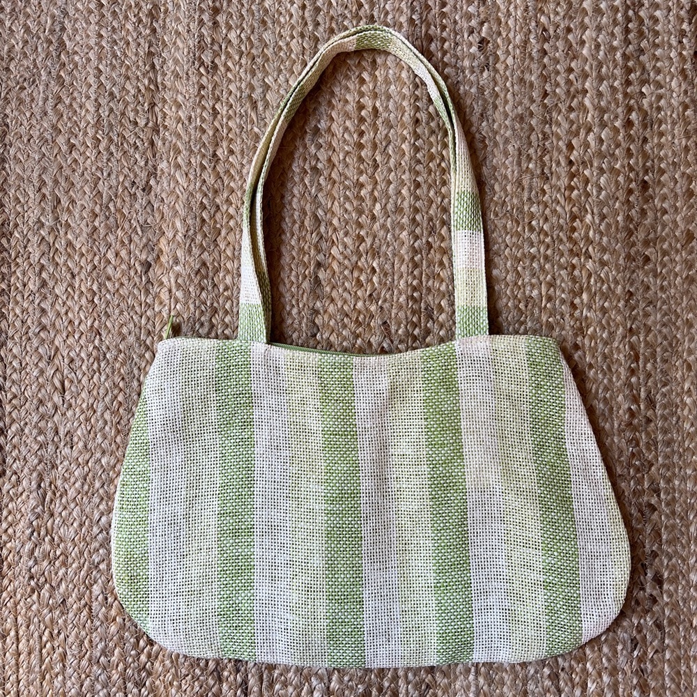 Green and Cream Striped Tote Bag